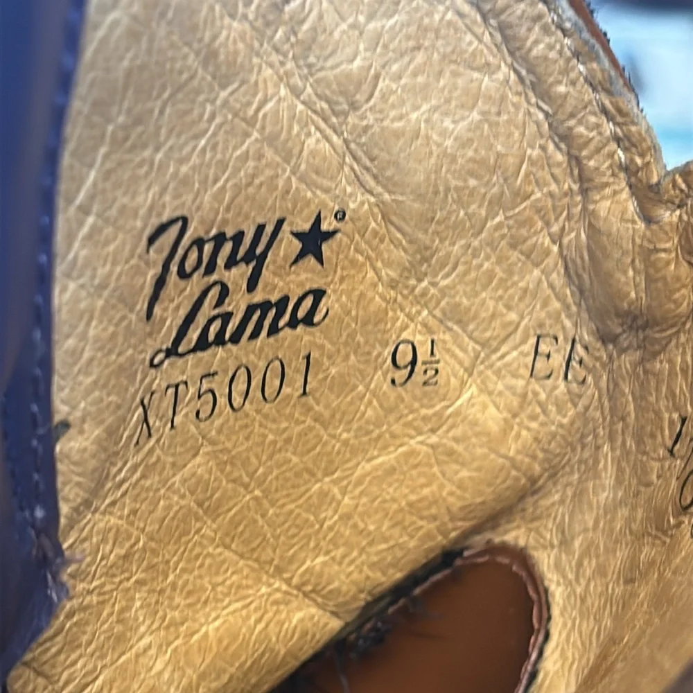 Tony Lama Brown and Navy Genuine Leather Cowboy Western Boot TLX XT5001.Size 9.5 - Picture 12 of 16